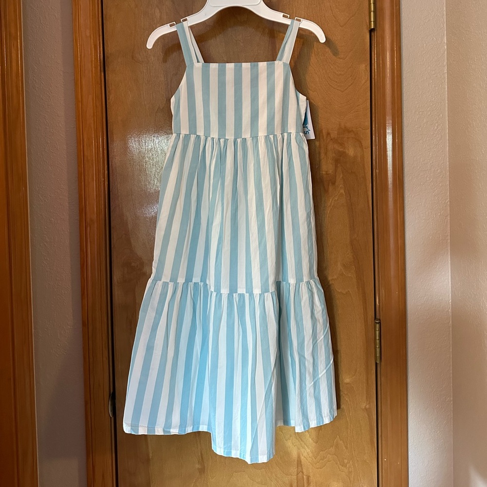 Blue and White vertical stripped summer tank 3 tier long dress